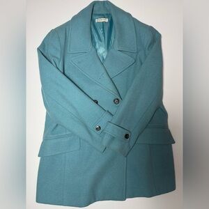 Coldwater Creek Teal Double-Breasted Wool Peacoat